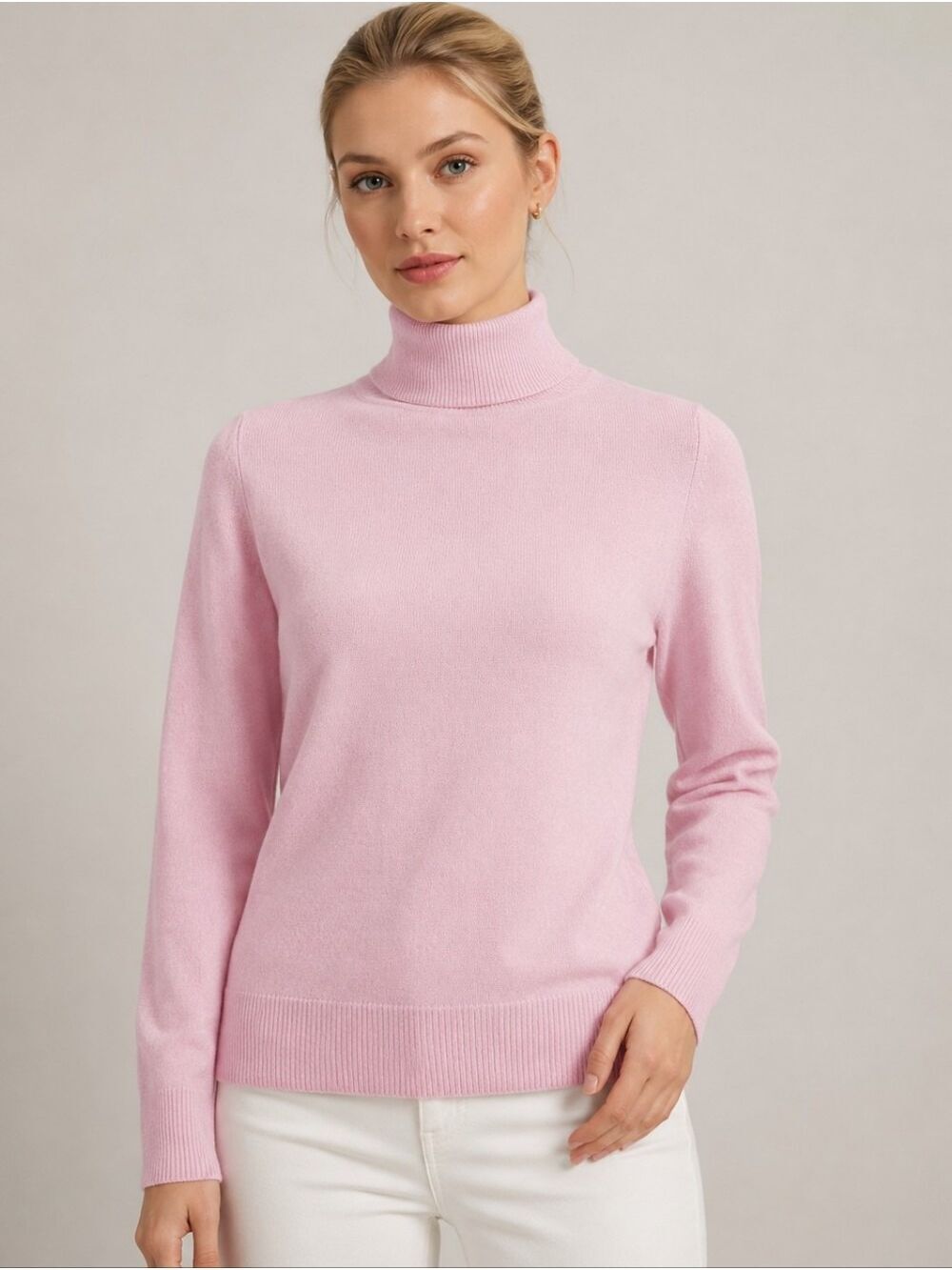 Prive Cashmerw Soft Pink Mock Turtleneck Sweater, Size M